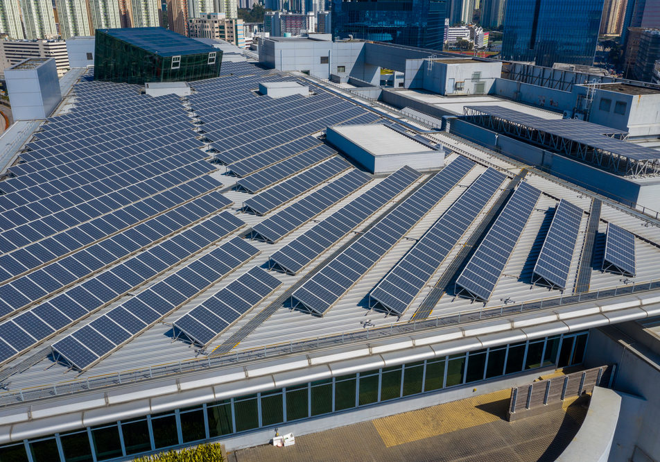 Roof top with solar power panel plant